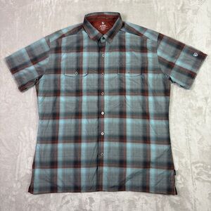 Kuhl Shirt Mens XL Performance Hiking Outdoor Button Up S/S Blue Orange Plaid